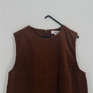Cos Corduroy Mini Shift Sleeveless Dress With Pockets In Brown
